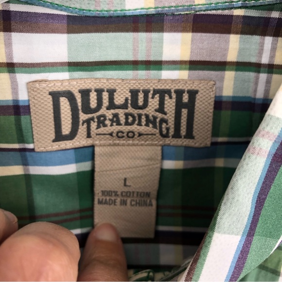 Duluth Cotton Collar Button Men's Short Sleeve Shirt Green Plaid Size Large - Picture 2 of 3